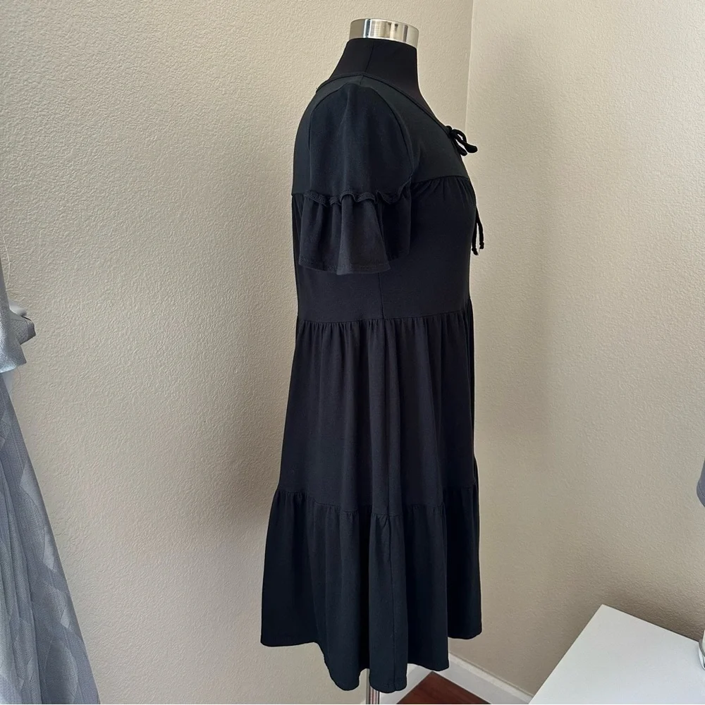J. Crew Broken-In Jersey Knit Tiered Black Mini Dress Size XS